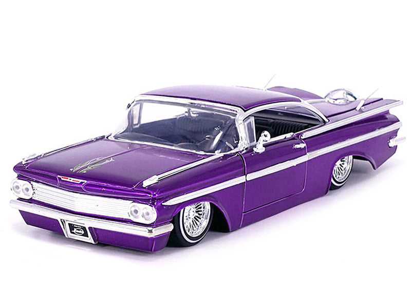 1959 Chevrolet Impala Lowrider Candy Purple with Wire Wheels Street Low Series 1/24 Diecast Model Car by Jada