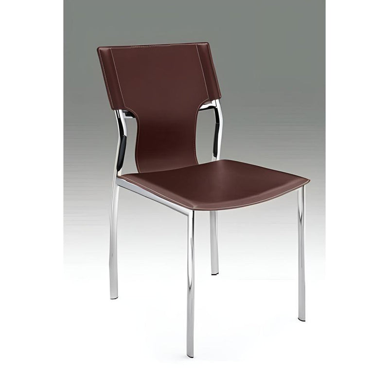 Dark Brown Leather Side Chair W/Chrome Legs, Set Of 4