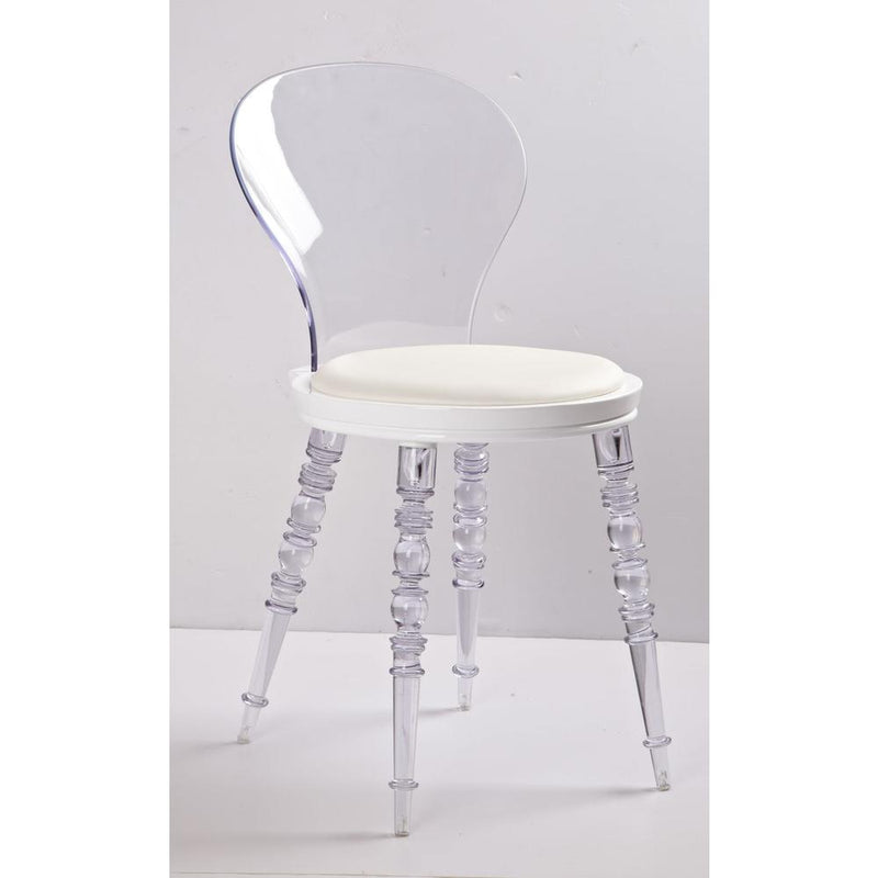 Clear Pc Chair W/ White Pu Seat Cushion