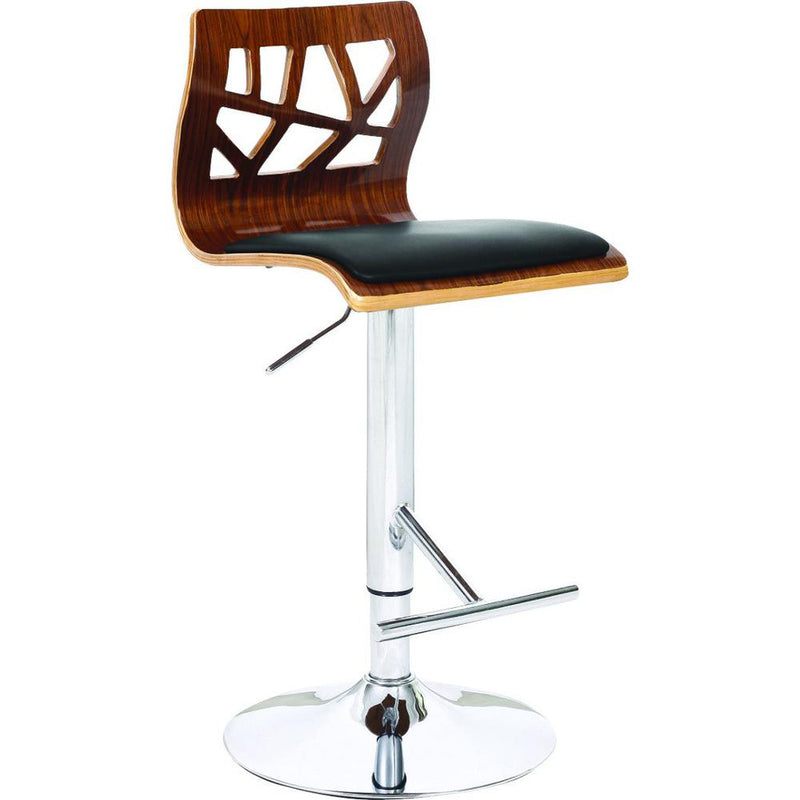 Walnut Wood Bar Stool W/Black Pu Cushion