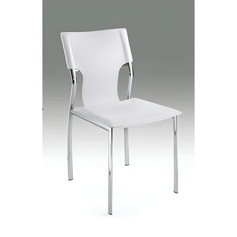 White Leather Side Chair W/Chrome Legs, Set Of 4