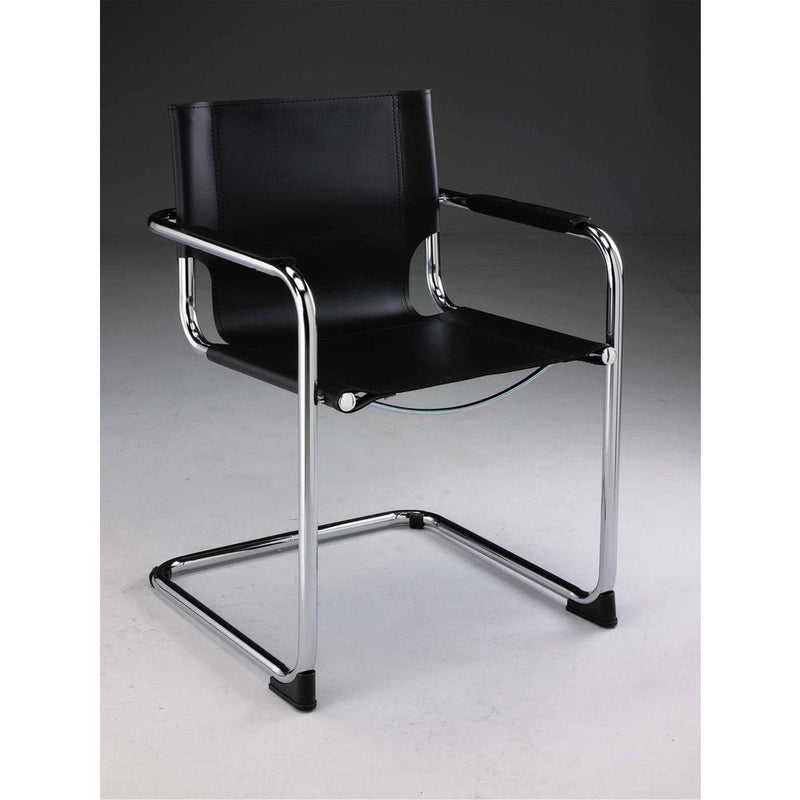 Black Leather Arm Chair W/Chrome Base