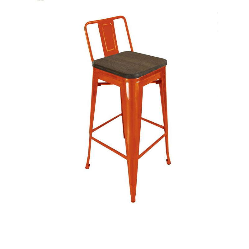 Metal Barstool W/ Woodseat And Backrest 26", Set Of 4