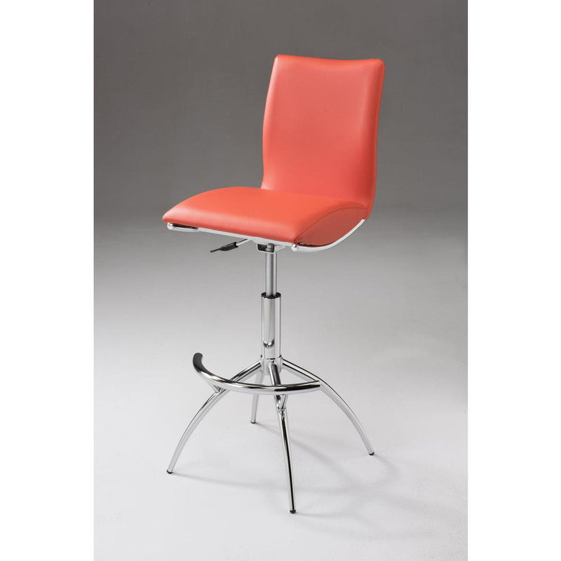 Orange Pu Seat, Chrome Base Stool, Set Of 2