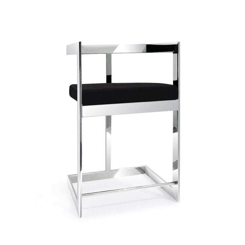 Bar Stool, 30'' With Black Cushion And Stainless Steel Base