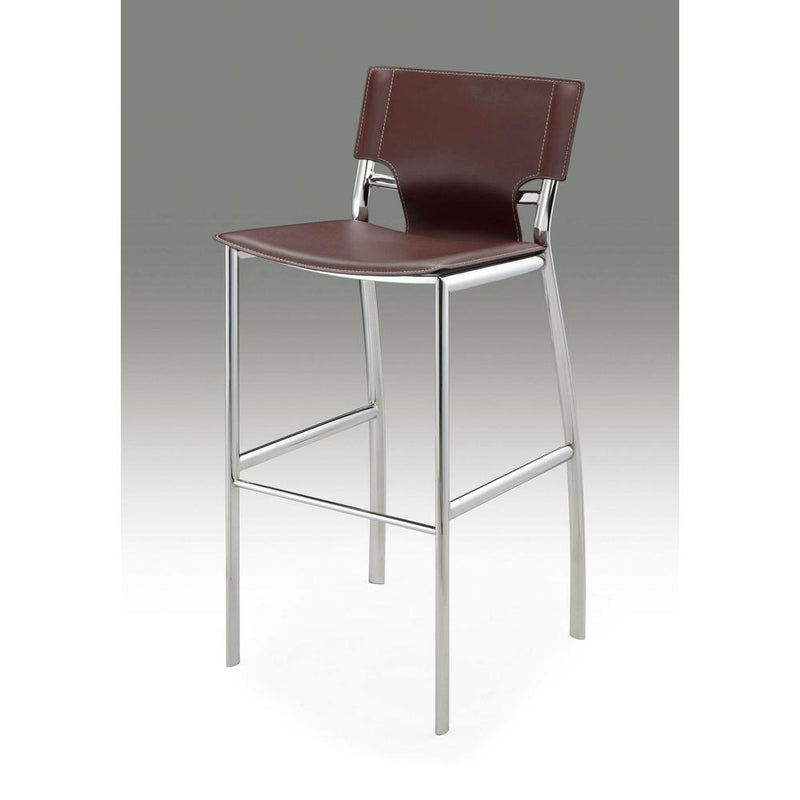 Dark Brown Leather Bar Stool, Chrome Base, 25"Seat High, Set Of 2