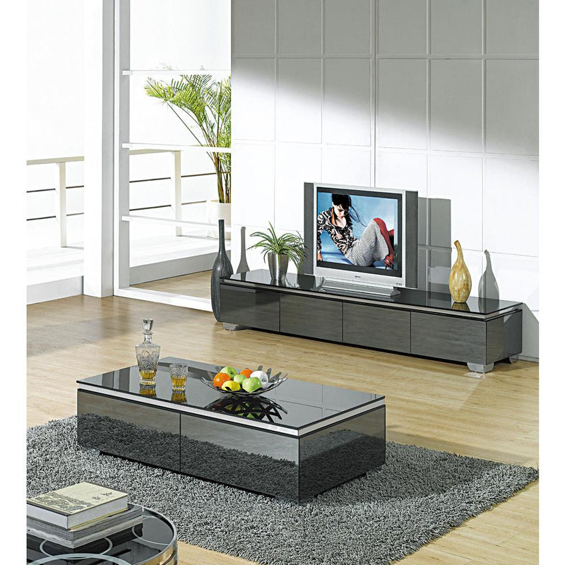 Coffee Table, Black/Gray Mirror W/ Chrome Legs, 49"X25.5"X16