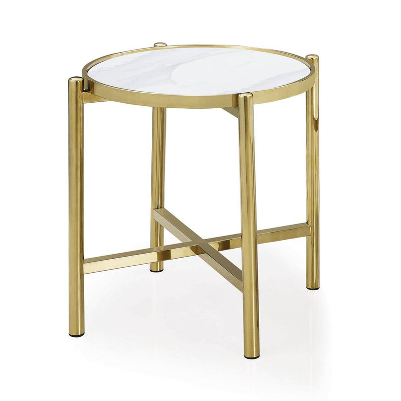 End Table W/  Gold Base And Ceramic Top