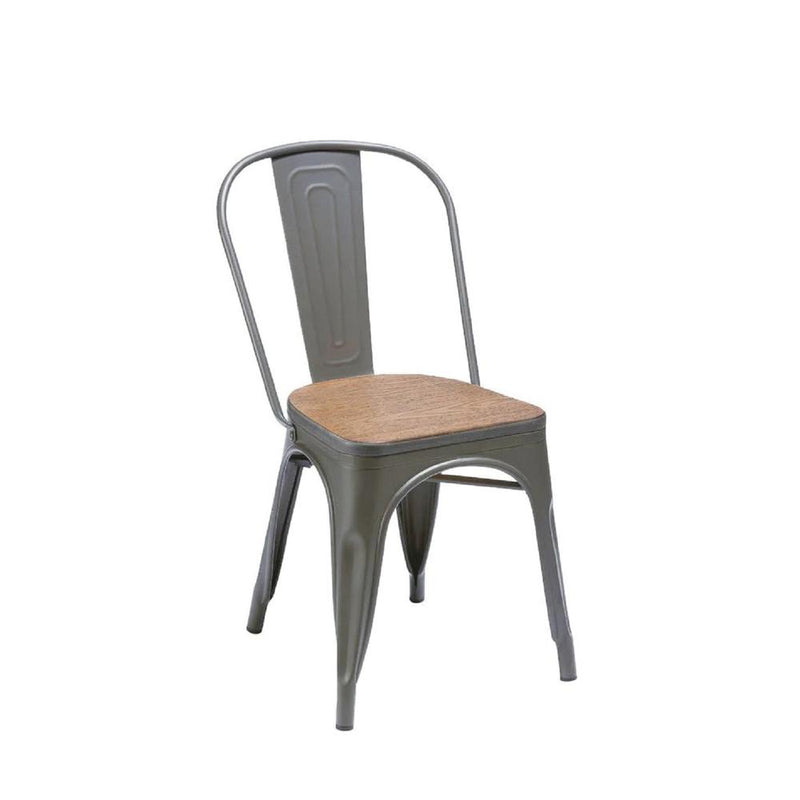 Metal Dining Chair W/ Wood Seat, Natural, Set Of 4