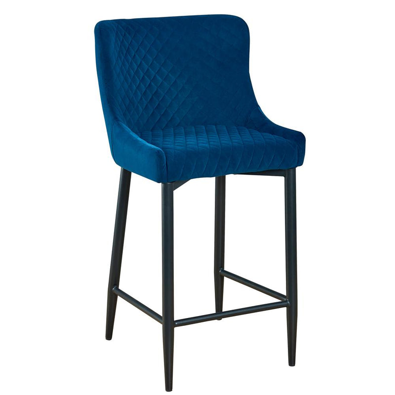 Upholstered Barstool W/ Tufted Blue Velvet Fabric Seat/Back, Set Of 2