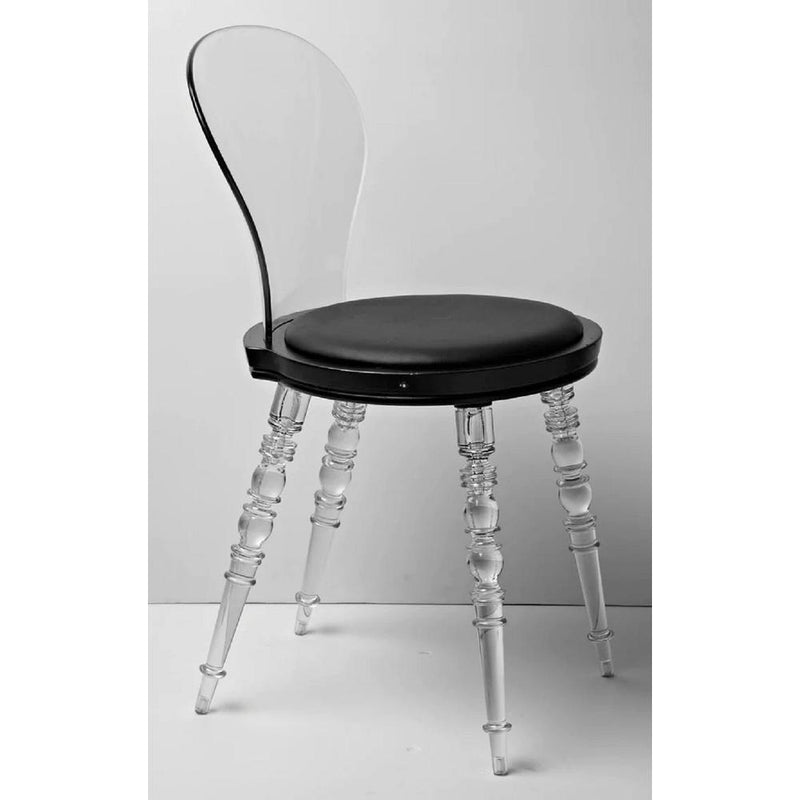 Clear Pc Chair W/ Black Pu Seat Cushion