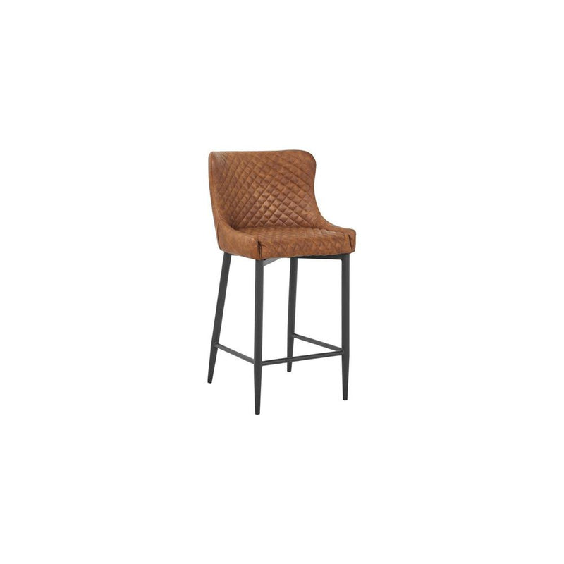 Upholstered Barstool W/ Tufted Seat And Back, Cognac 26", Set Of 2