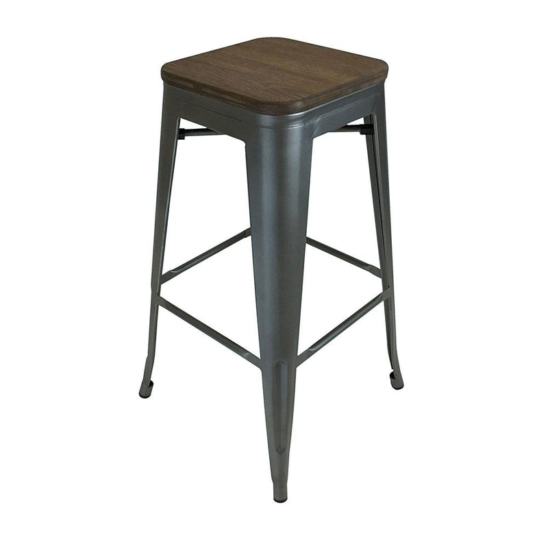 Metal Stool, 30", Gun Metal W/ Wood Seat, Set Of 4