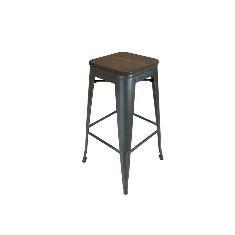 Metal Stool, 26", Gun Metal W/ Wood Seat, Set Of 4