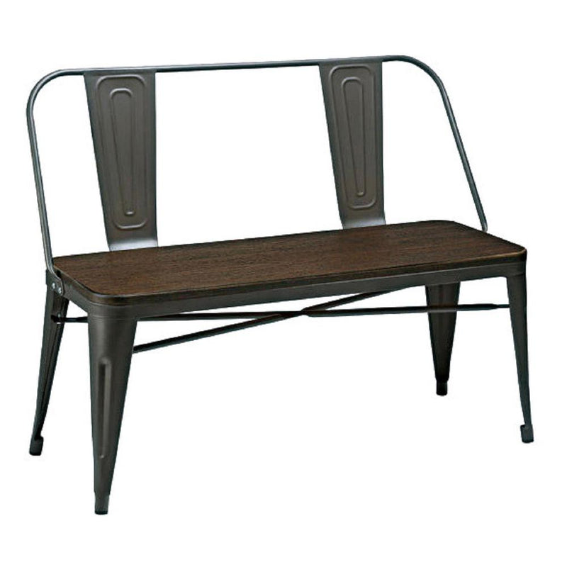 Metal Bench W/ Wood Top, Gunmetal