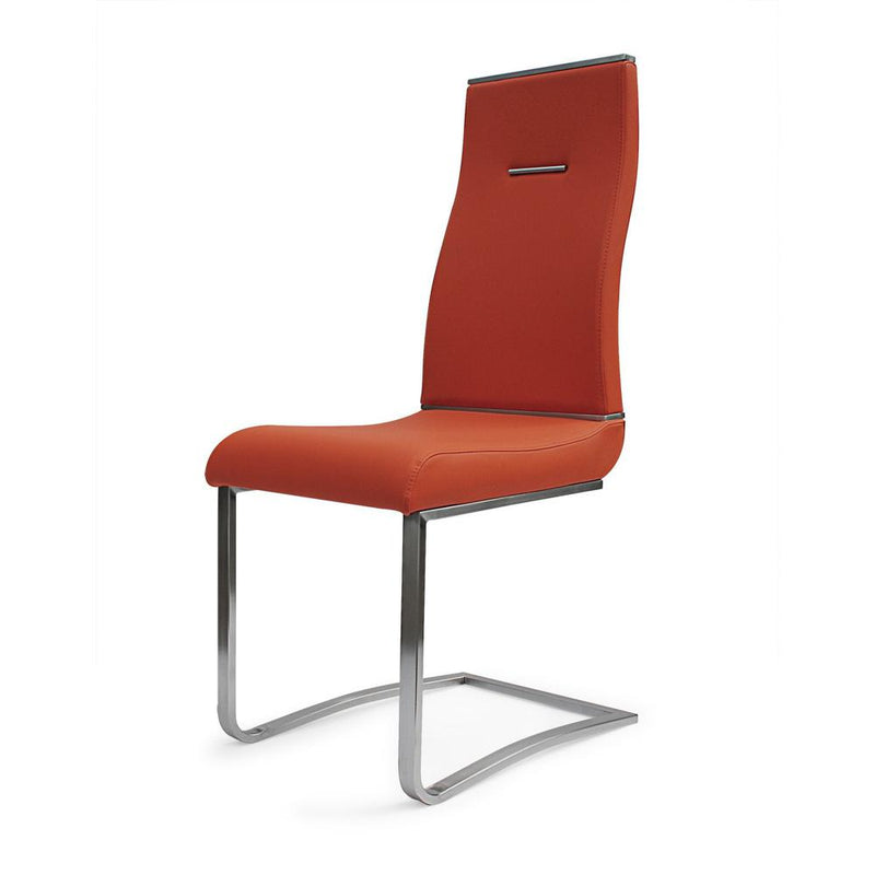 Orange Dining Chair With Brushed Stainless Steel, Set Of 2