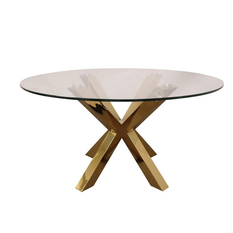 Rd Glass Top Dining Table W/ Gold Base 54"Rd