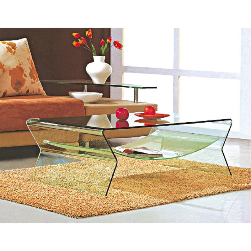 Bent Glass Coffee Table W/ Frosted Shelf, Clear, 47"X20.5"X1