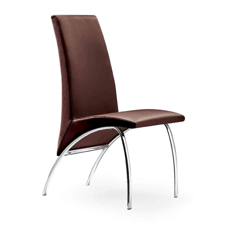 Chair,Dark Brown Pu Chrome Leg, Set Of 2