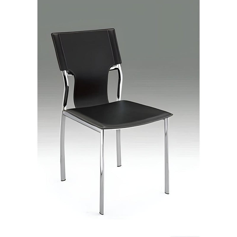 Black Leather Side Chair W/Chrome Legs, Set Of 4