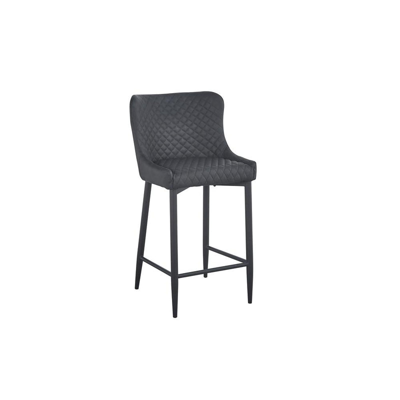 Upholstered Barstool W/ Tufted Seat And Back, Dark Gray 26", Set Of 2