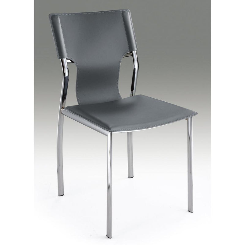 Gray Leather Side Chair W/Chrome Legs, Set Of 4