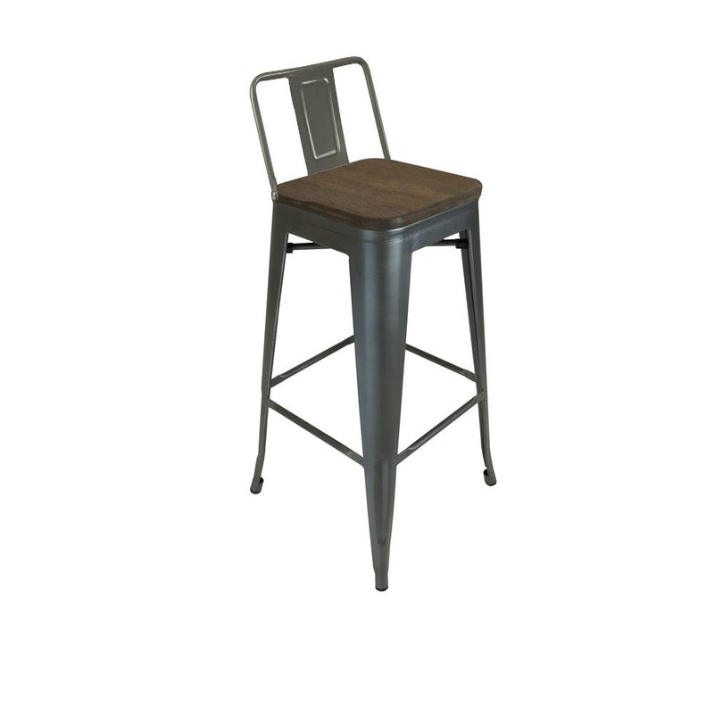 Metal Barstool W/ Backrest+Wood Seat, Gunmetal, Set Of 4