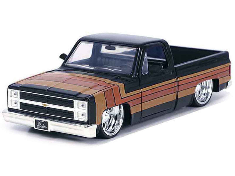 1985 Chevrolet C-10 Pickup Truck Black with Stripes and Paradox Wheels "Just Trucks" Series 1/24 Diecast Model Car by Jada