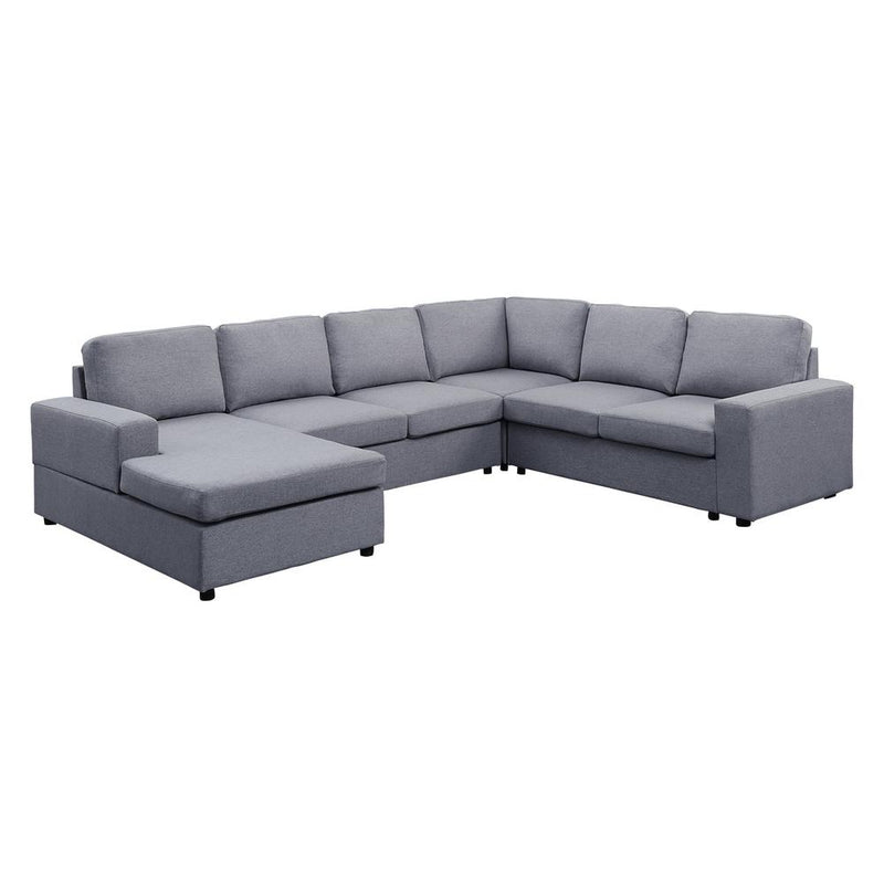 Warren Light Gray Linen 6 Seat Reversible Modular Sectional Sofa Chaise