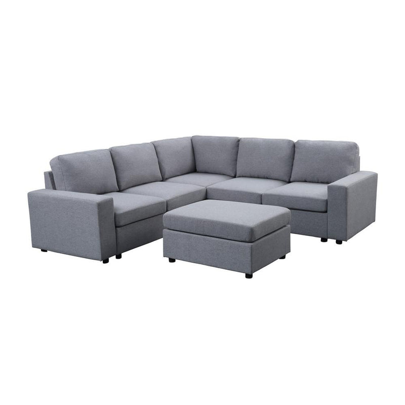 Decker Light Gray Linen 6 Seat Reversible Modular Sectional Sofa