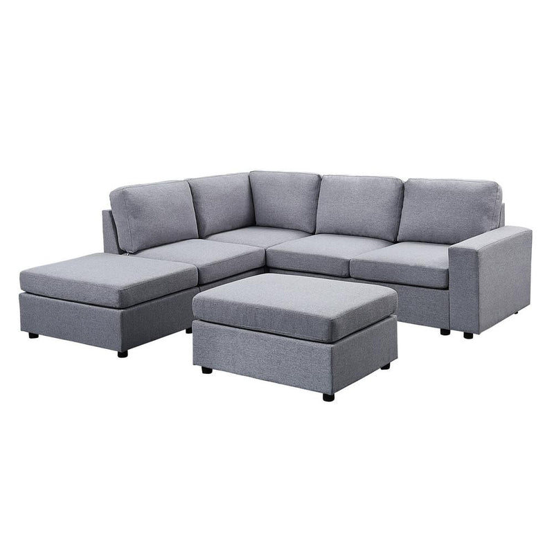 Marta Light Gray Linen 6 Seat Reversible Modular Sectional Sofa with Ottoman