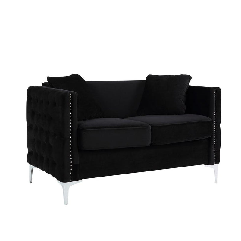 Bayberry Black Velvet Loveseat with 2 Pillows