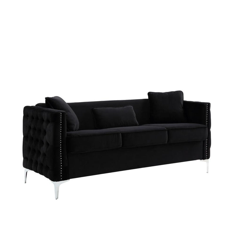 Bayberry Black Velvet Sofa with 3 Pillows