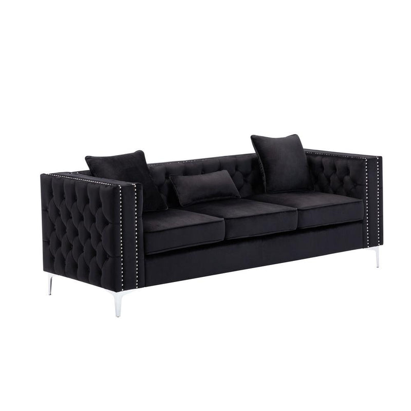 LILOLA Lorreto Black Velvet Sofa