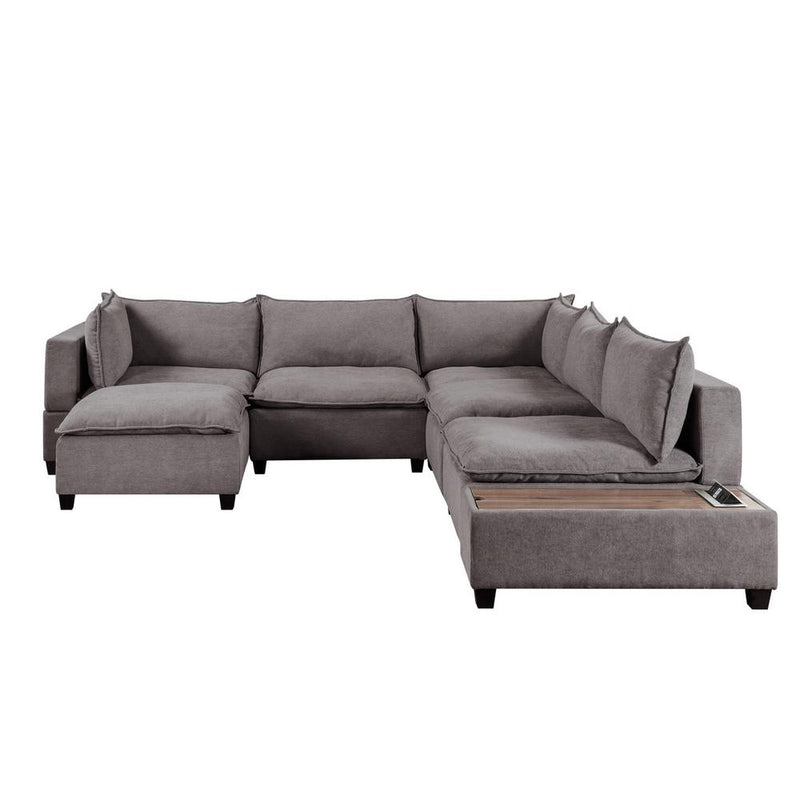 Madison Light Gray Fabric 7 Piece Modular Sectional Sofa Chaise with USB Storage Console Table