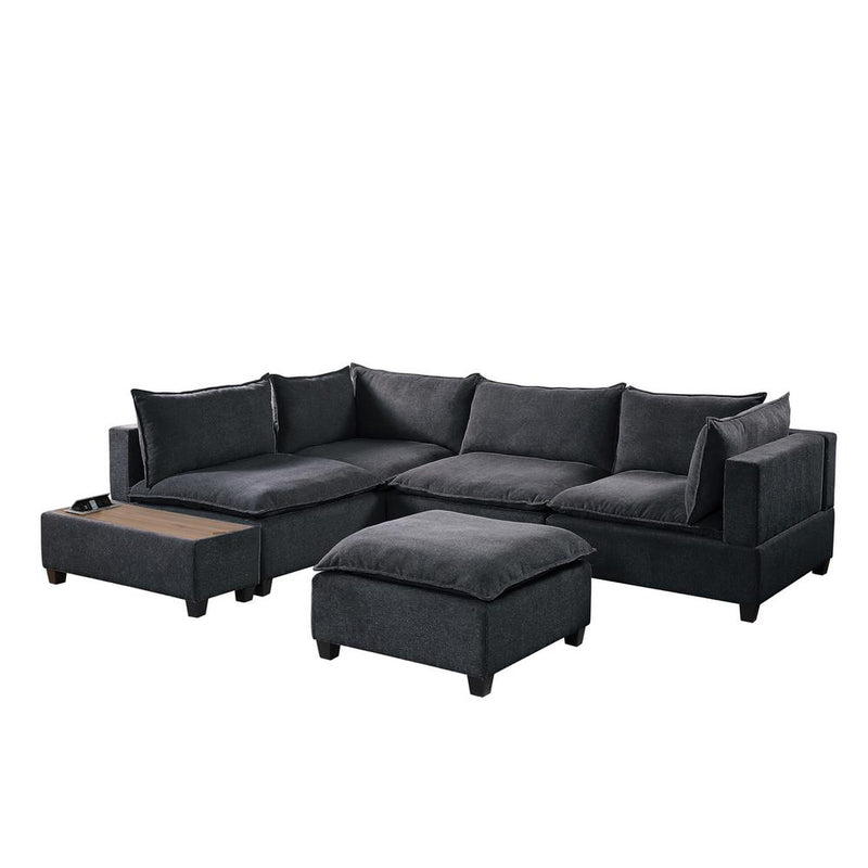 Madison Dark Gray Fabric 6 Piece Modular Sectional Sofa with Ottoman and USB Storage Console Table