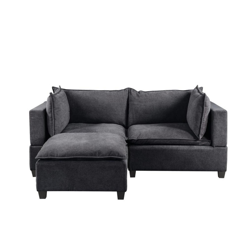 Madison Dark Gray Fabric Sectional Loveseat Ottoman