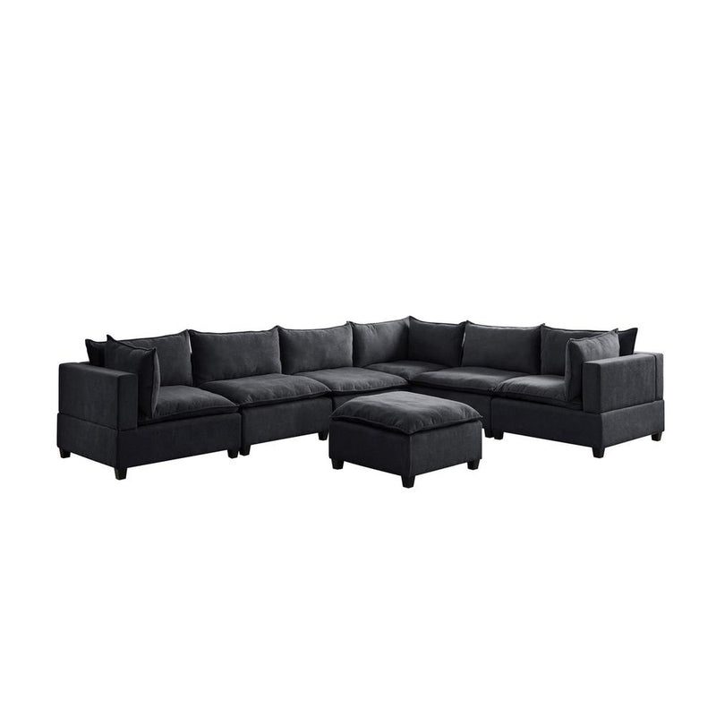 Madison Dark Gray Fabric 7 Piece Modular Sectional Sofa with Ottoman