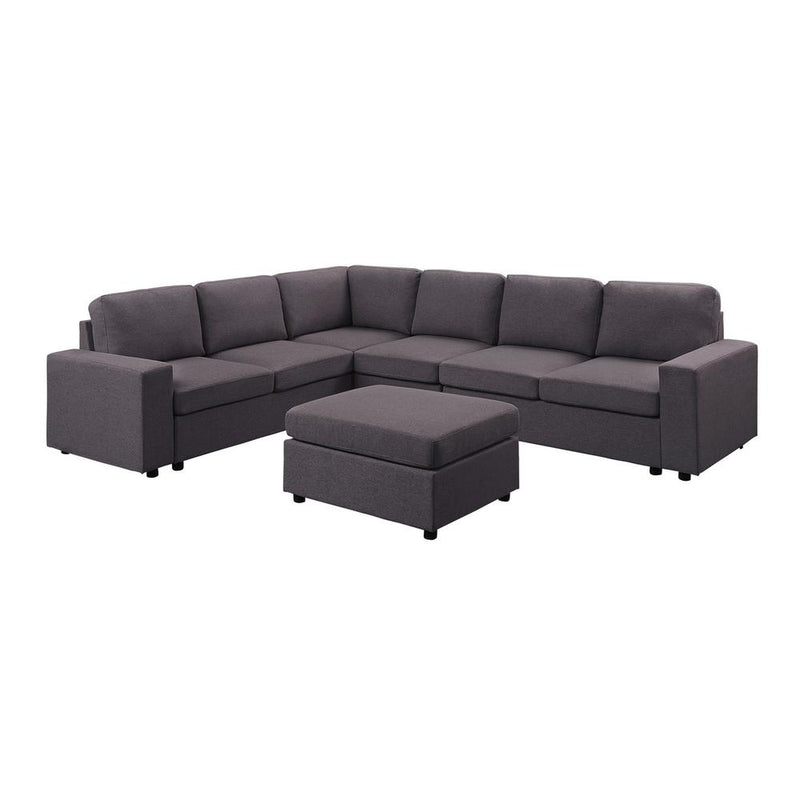 LILOLA Bayside Modular Sectional Sofa with Ottoman in Dark Gray Linen