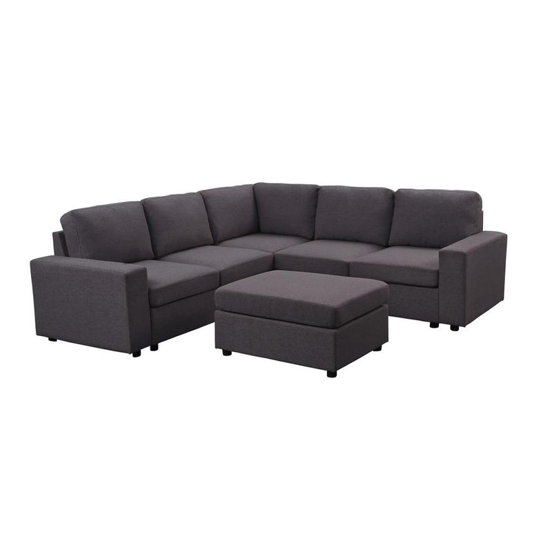 LILOLA Decker Sectional Sofa with Ottoman in Dark Gray Linen