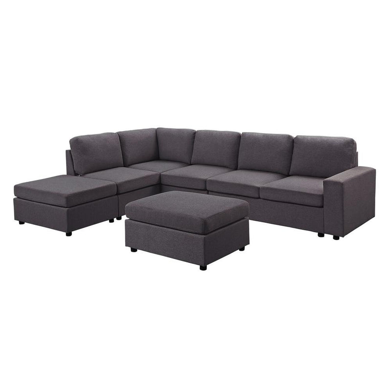 LILOLA Cassia Modular Sectional Sofa with Ottoman in Dark Gray Linen