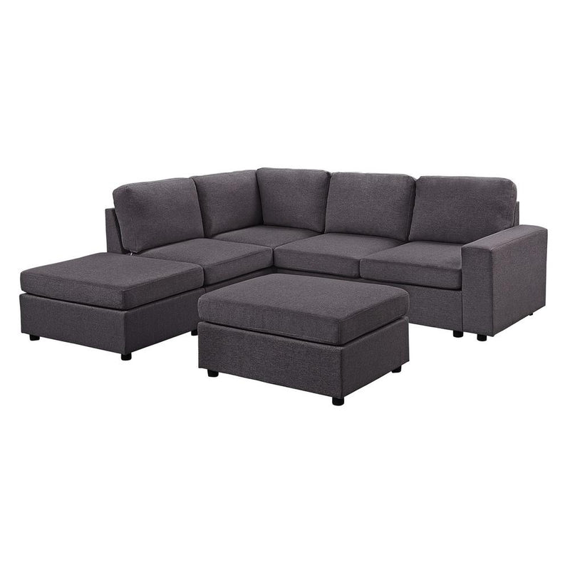 LILOLA Marta Modular Sectional Sofa with Ottoman in Dark Gray Linen