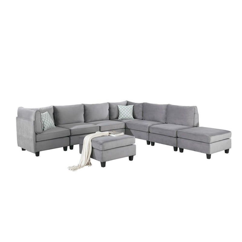 Zelmira Gray Velvet 8Pc Modular Sectional Sofa