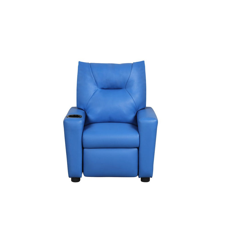 Perline 23"W Blue PVC Fabric Kids Recliner Chair with Cupholder