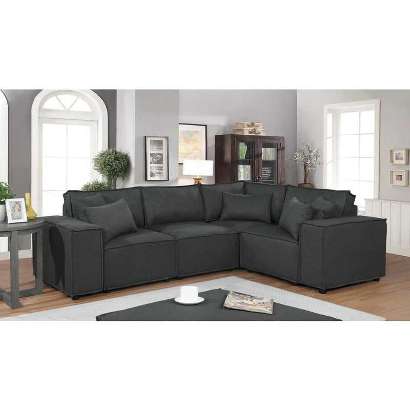 LILOLA Melrose Modular Sectional Sofa with Ottoman in Dark Gray Linen