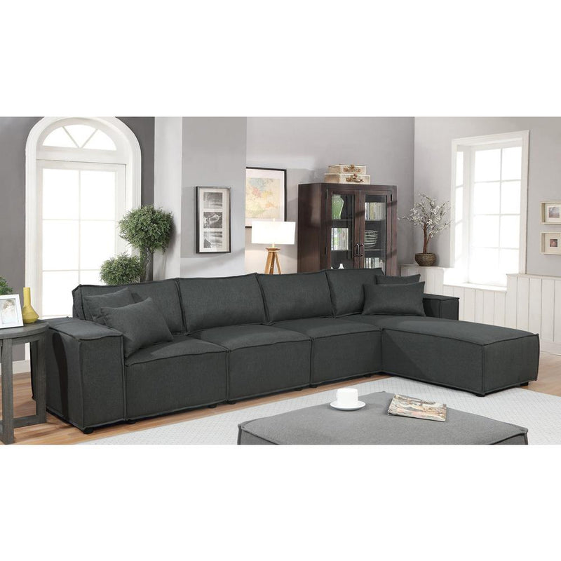 LILOLA Ermont Sofa with Reversible Chaise in Dark Gray Linen