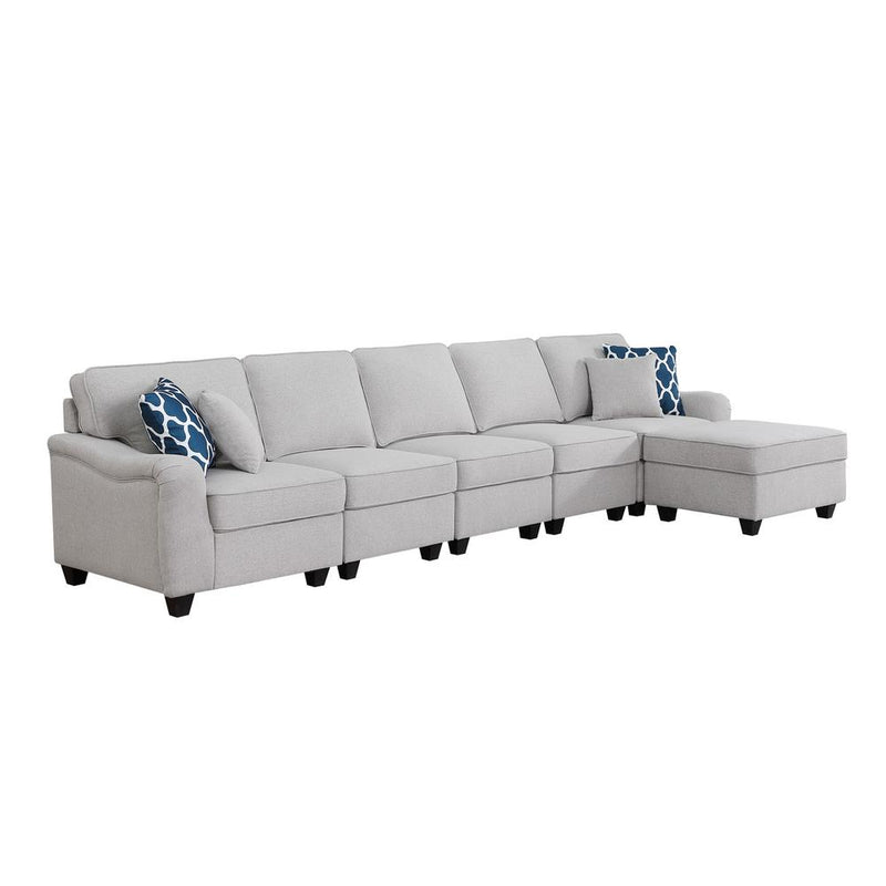 Leo Light Gray Linen 6 Seater Sofa & Ottoman