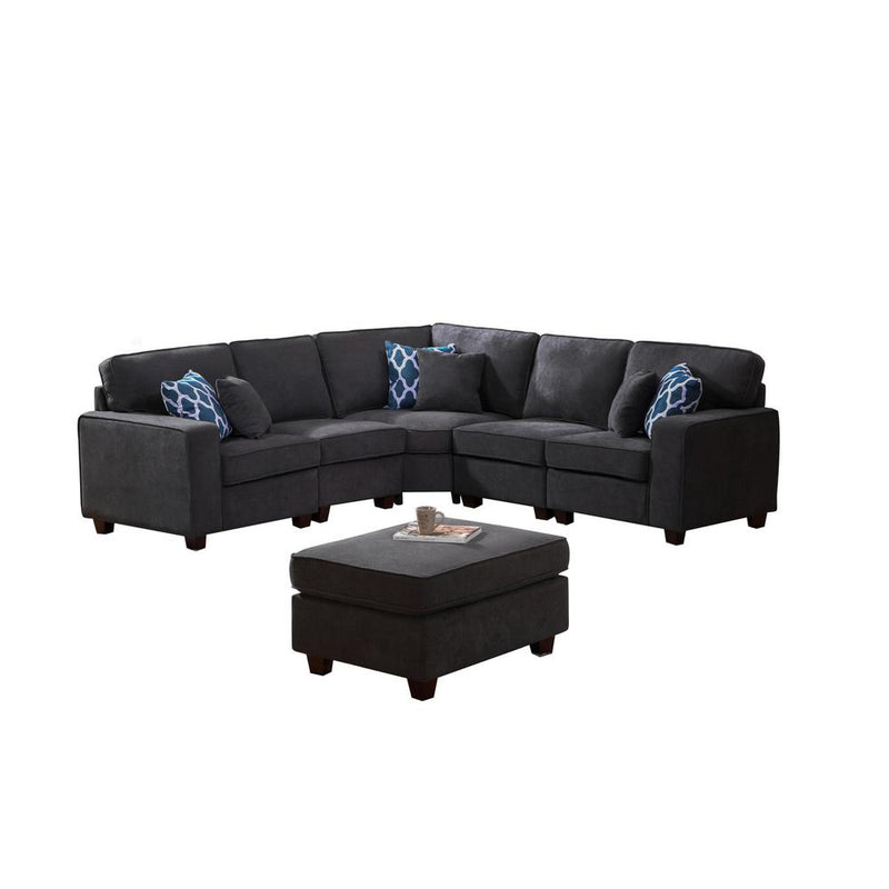 Jocelyn Dark Gray Woven 6Pc Modular L-Shape Sectional Sofa with Ottoman