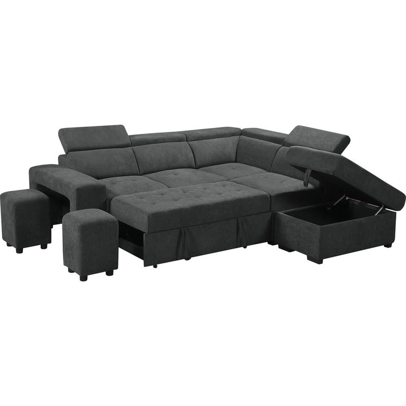 Henrik Dark Gray Sleeper Sectional Sofa with Storage Ottoman and 2 Stools