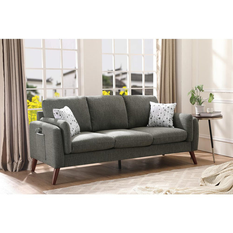 Winston Gray Linen Sofa Couch with USB Charger and Tablet Pocket